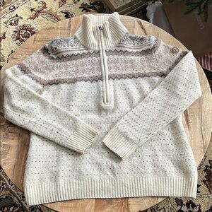 Fjallraven Off-White and Light Brown Patterned Zip-Up Sweater